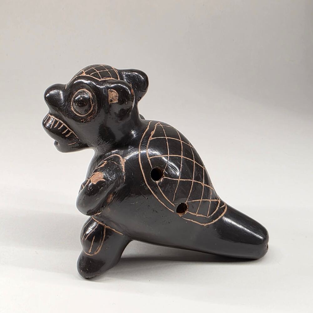 Ceramic Pottery Animal Whistle Black Glazed Figural Folk Art Handmade Style